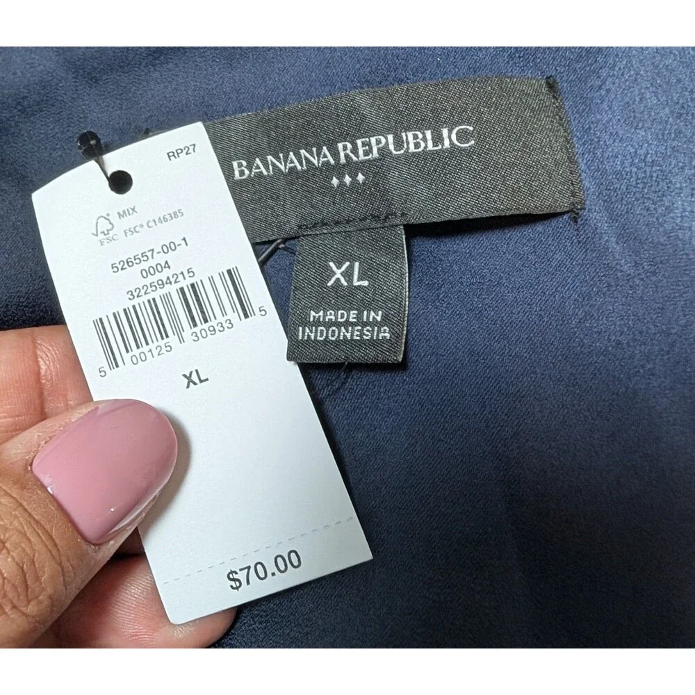 NWT Banana Republic Size XL Blouse Blue Satin Puff Volume Sleeve V-Neck Luxe $70